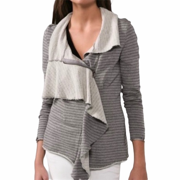 Free People We The Free Grey Striped Ebb & Flow Knit Cover Up Jacket - Picture 1 of 12